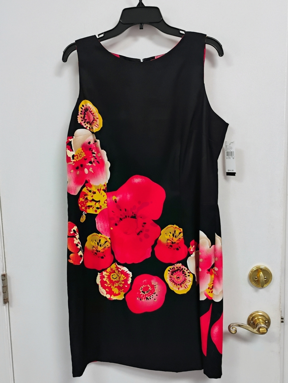 NWT AB Studio Black Floral Sleeveless Shift Dress Size 16